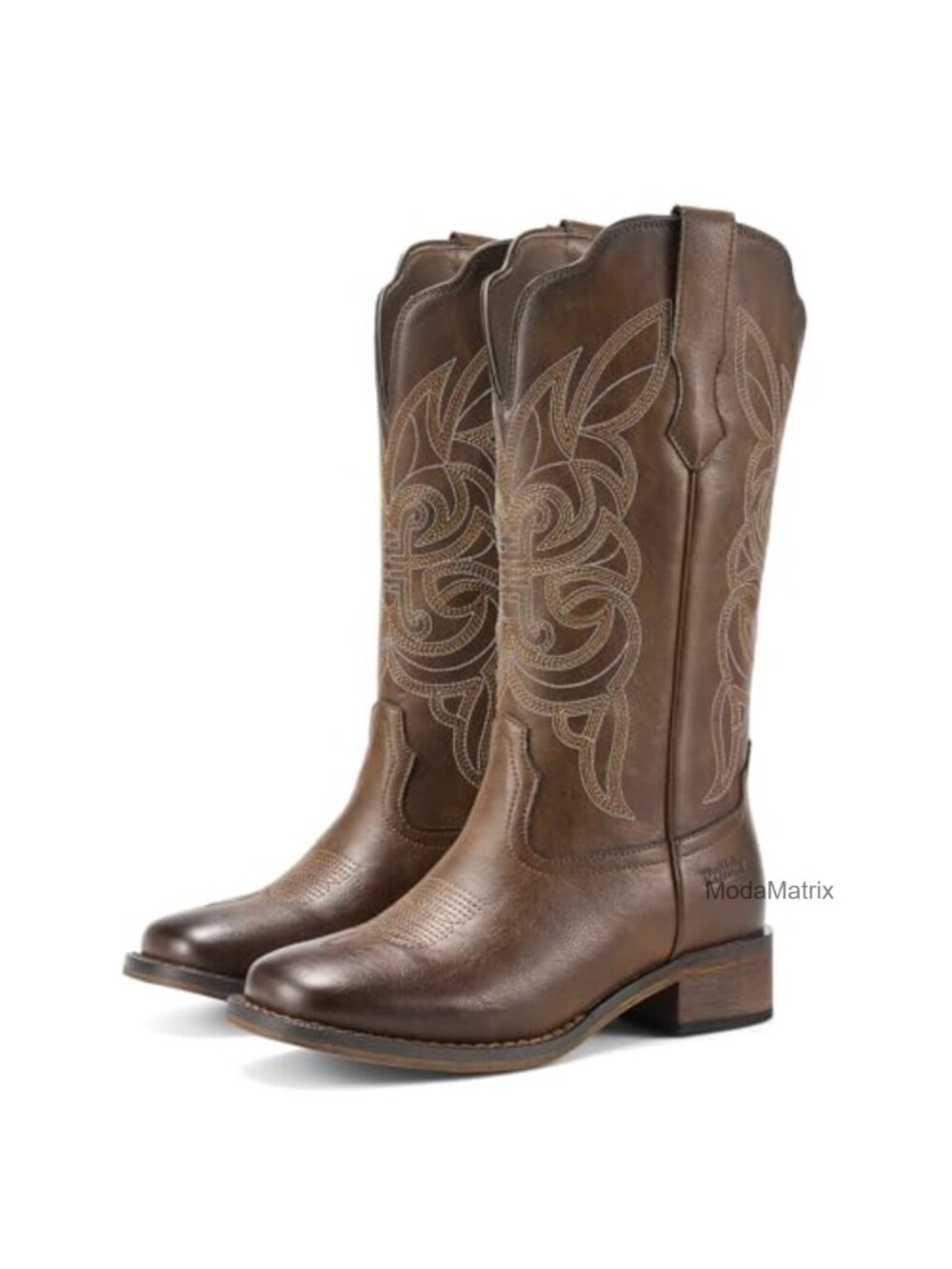 Western Cowgirl Boots Square Toe Mid Calf Faux Leather